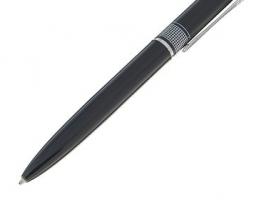 Ручка шариковая подарочная в пластиковом футляре поворотная Бизнес черная с серебристыми вставками