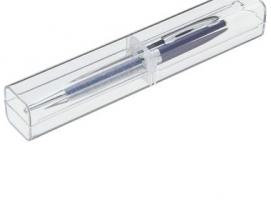 Ручка шар подар в пластик футляре поворотная NEW Стразы синяя с серебр вставками